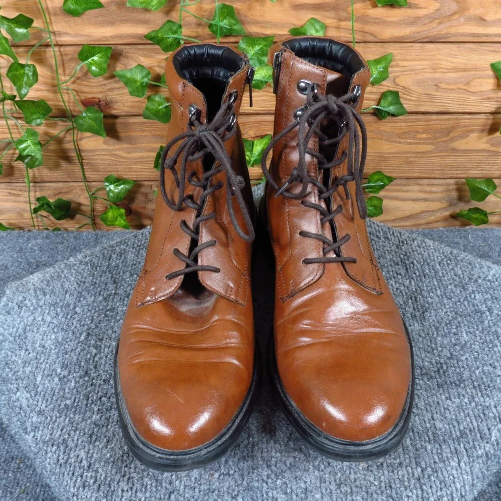 Alfani Mel Mens Combat Boots Size 11M Fashion Work Cognac Brown F0187